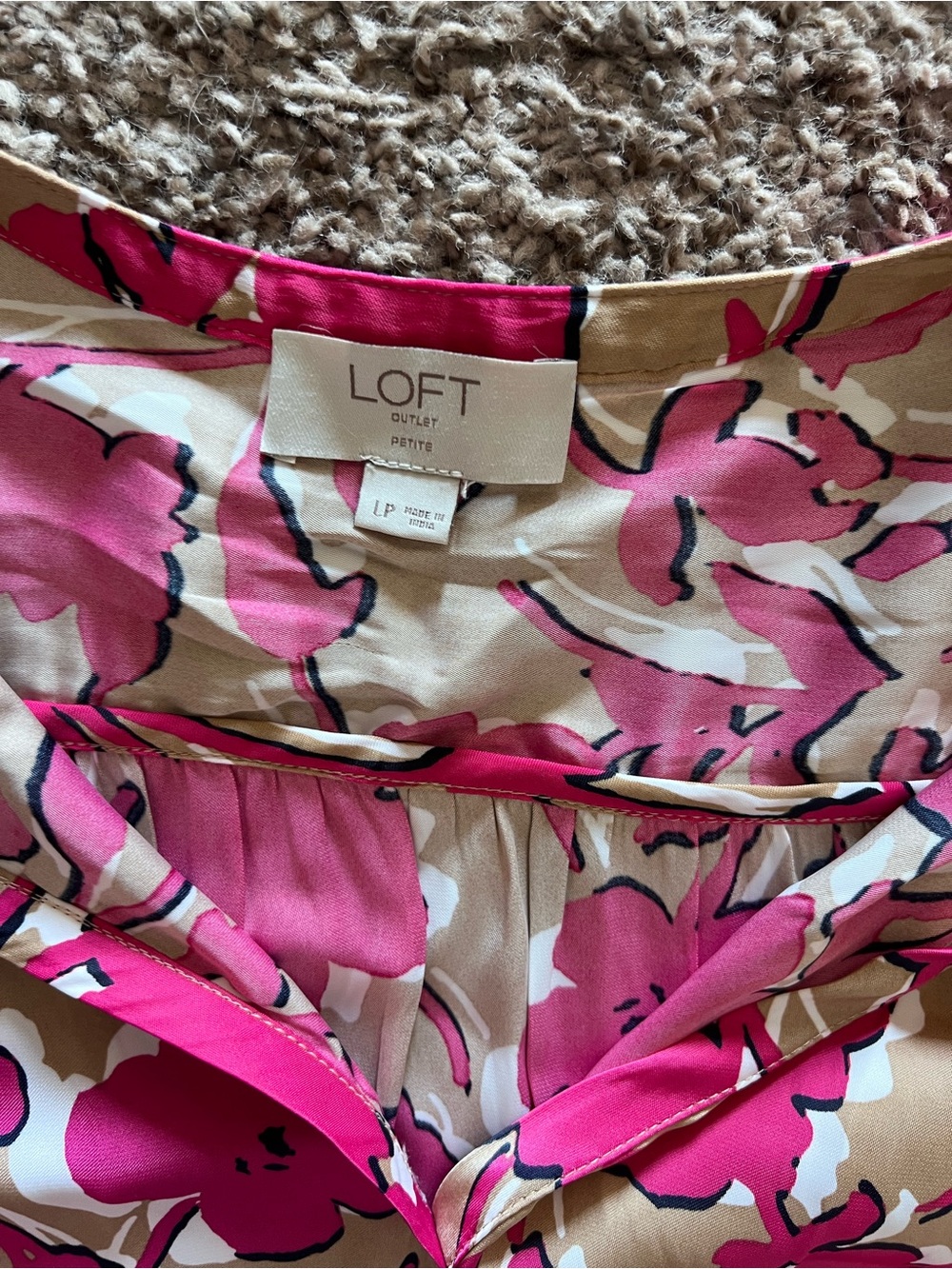 LOFT Pink and Beige Floral Tie-Waist Silky Dress - Picture 4 of 6